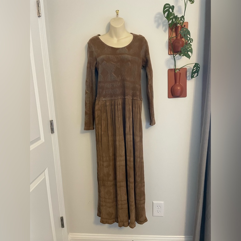 Vintage Barbara Lesser Brown Rust Rayon Long Sleeve Dress Small